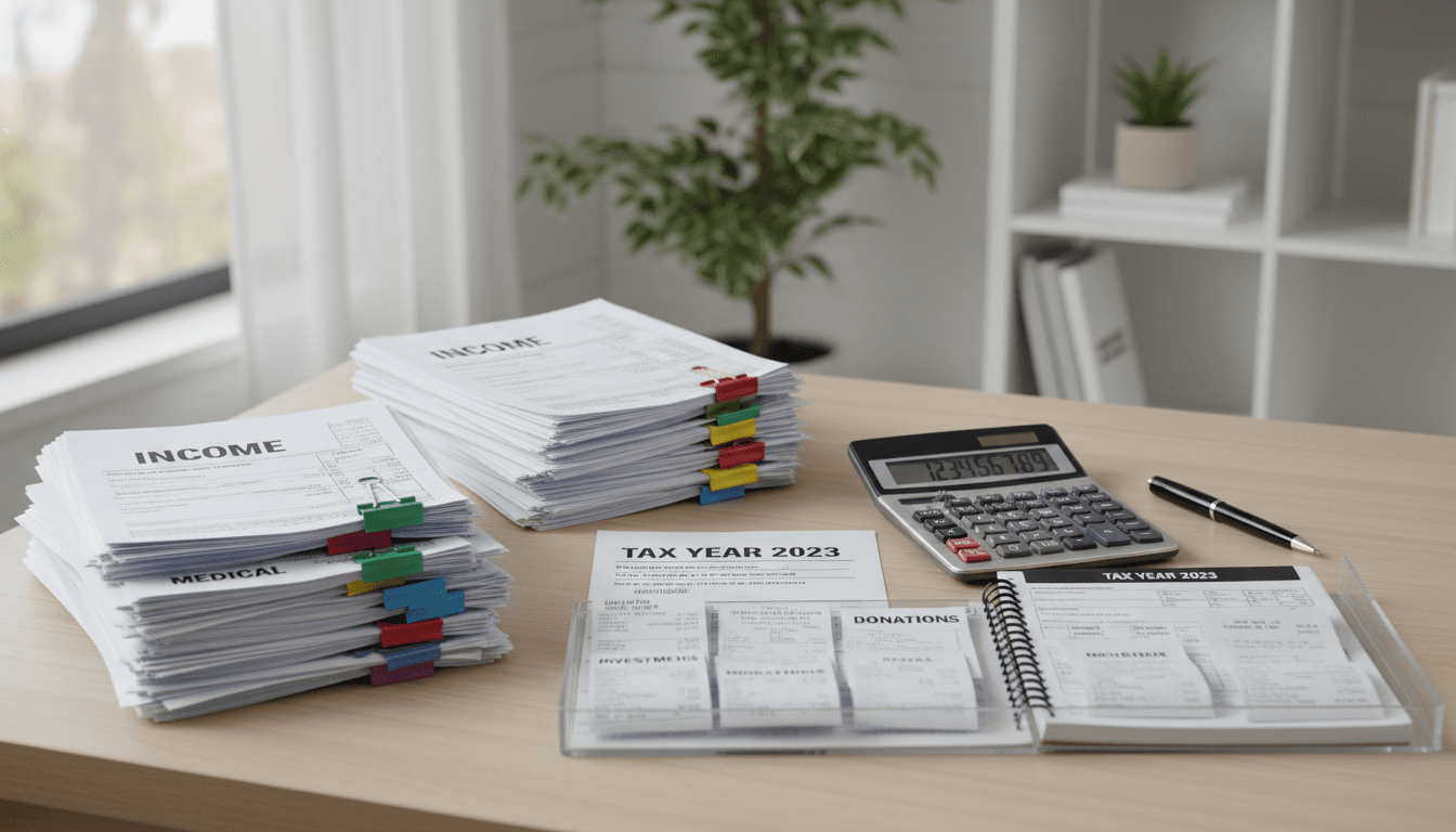 Organized tax documents and financial records