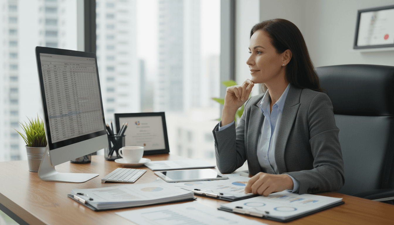 Business owner reviewing financial performance data