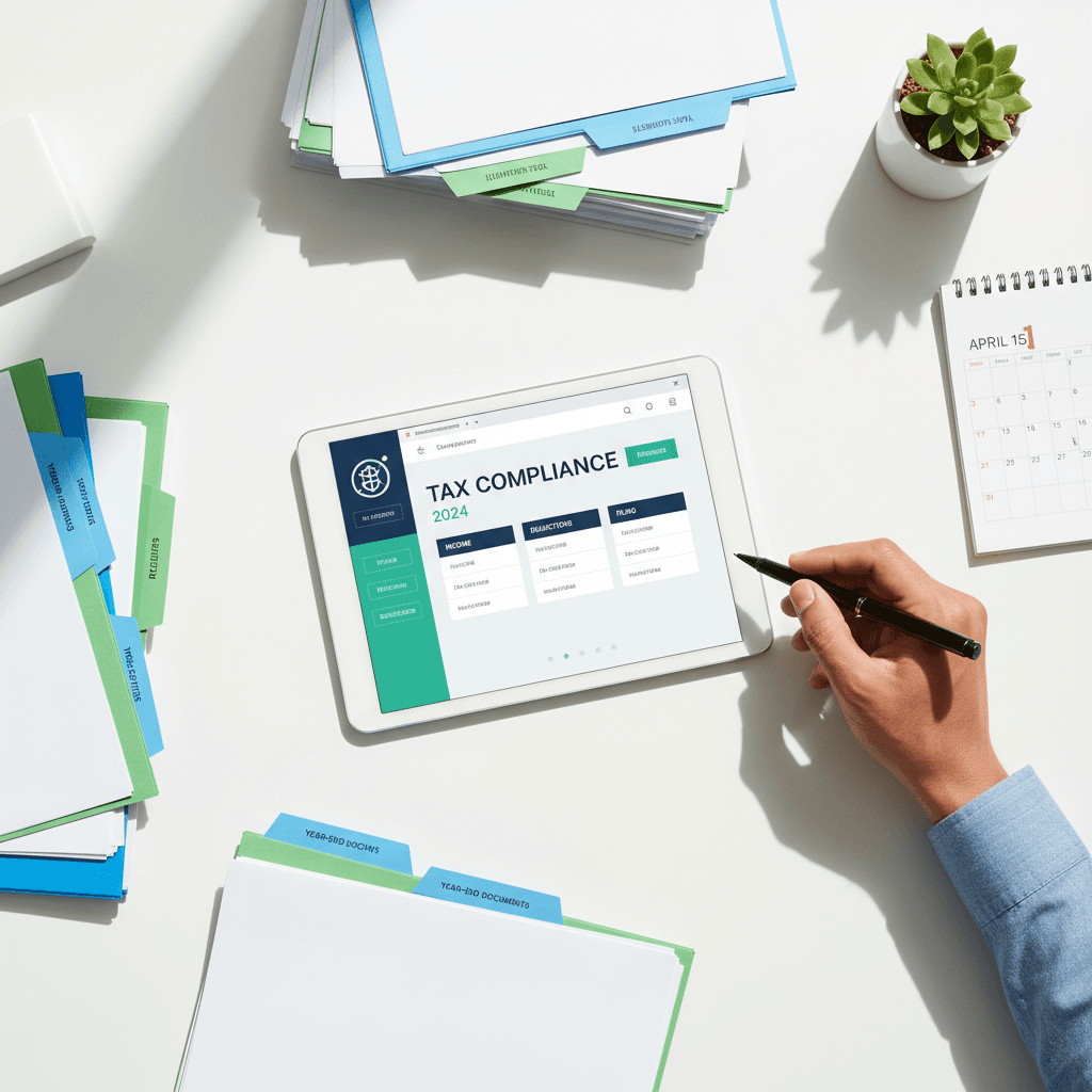 Organized tax compliance documentation and digital filing materials ready for review